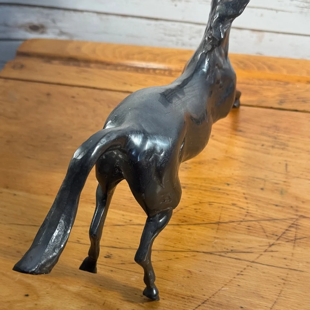 Horse Sculpture Bronze Black Rearing Head Vintage Handcrafted Art Deco - Picture 8 of 15